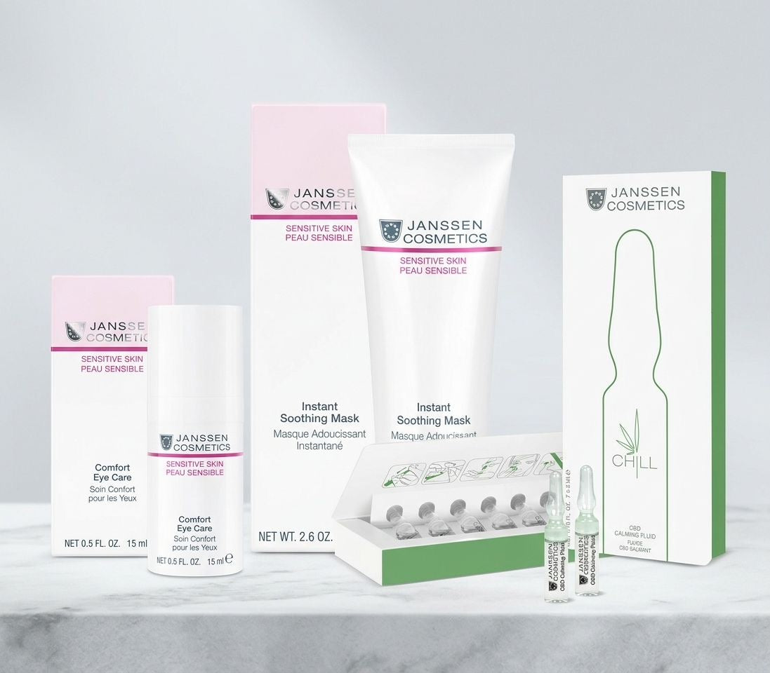 Janssen Cosmetics comfort eye care + instant soothng mask + Cbd calming fluid