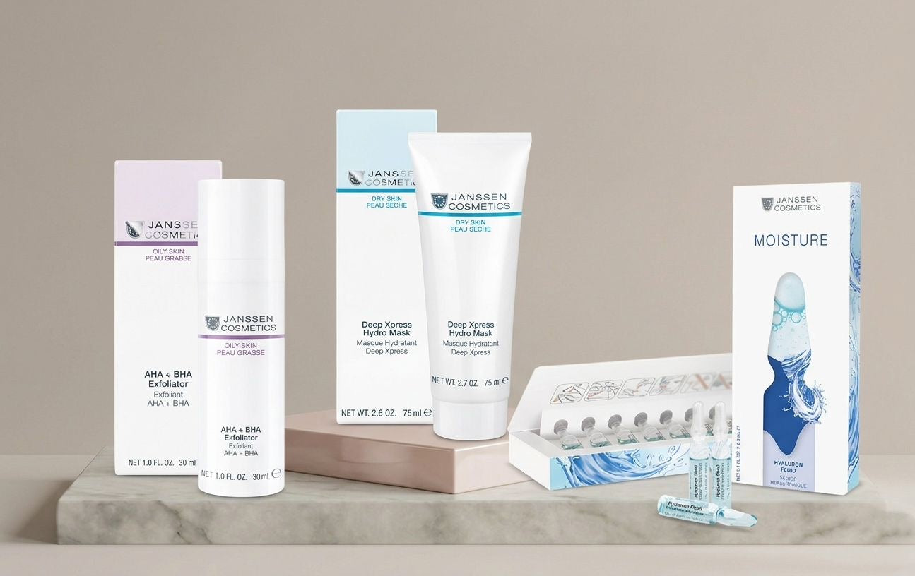 Janssen Cosmetics aha + bha exfoliator + deep xpress hydro mask + Hyaluron fluid